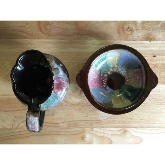 4 Piece Set Ceramic Drip Glaze Pottery 2 Pitchers & 2 Plates 4.5" x 4" Japan VTG - Picture 7 of 11